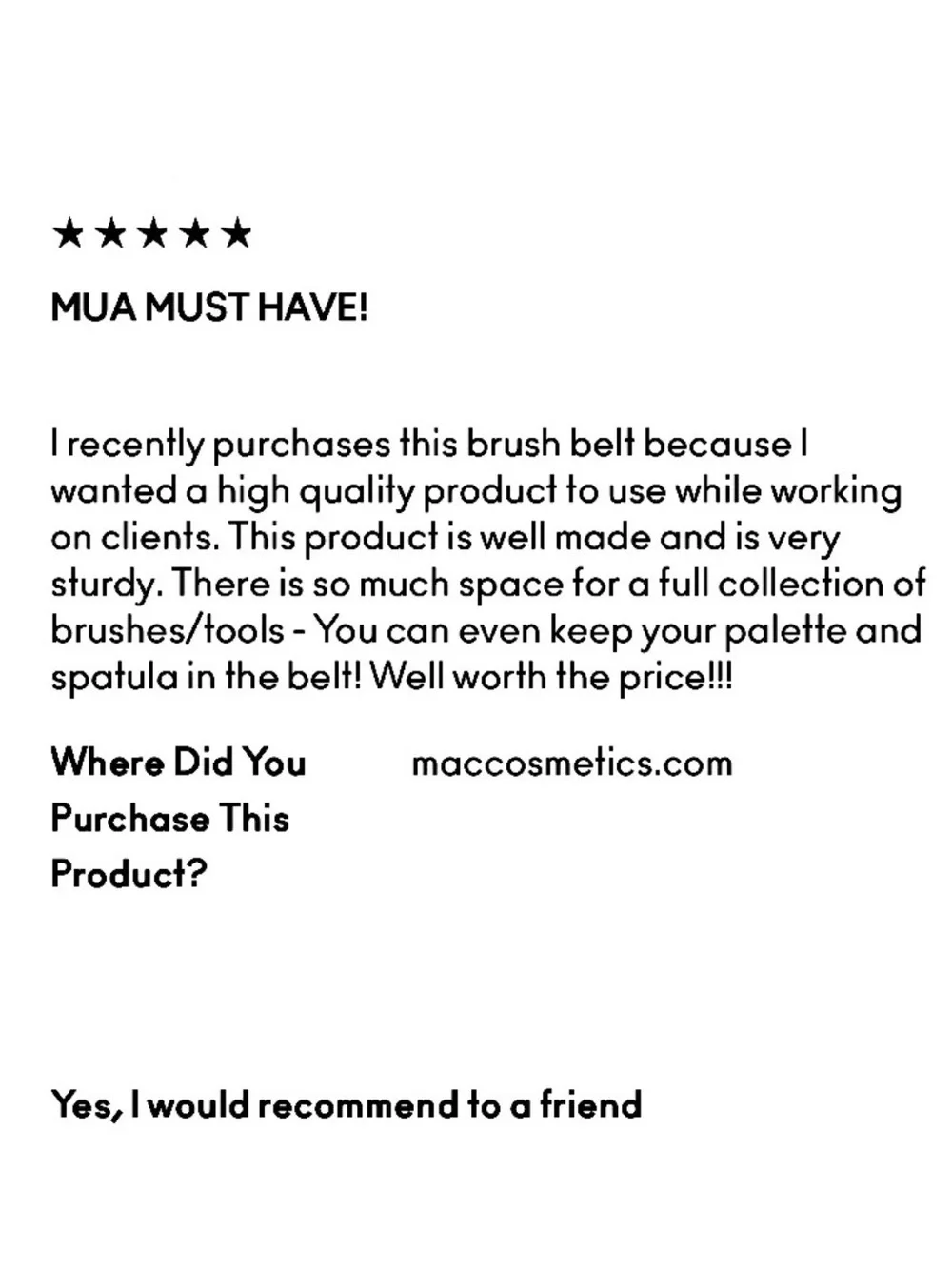 MAC Pro Cosmetics Brush Belt